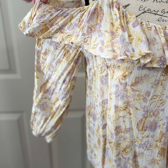 Womens Light Colored Floral & Lightweight Blouse with Shoulder Tie Cold Shoulder - Picture 7 of 10